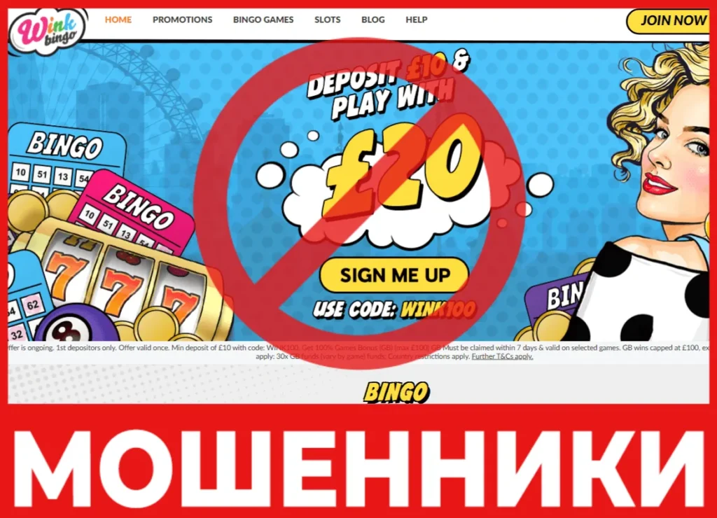 Wink Bingo лицевая сторона скрин